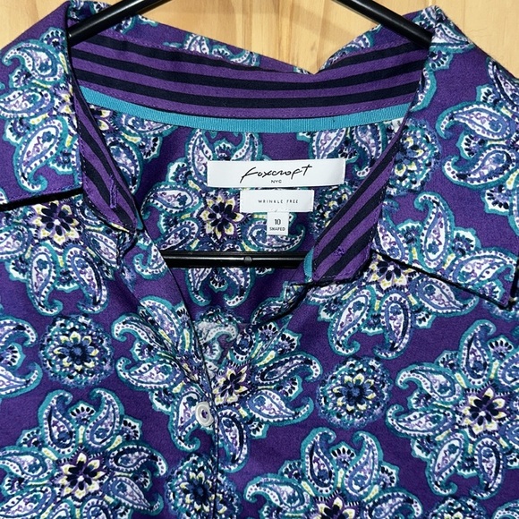 FOXCROFT Wrinkle Free Shaped Purple Patterned Button-Up Shirt - Picture 2 of 7